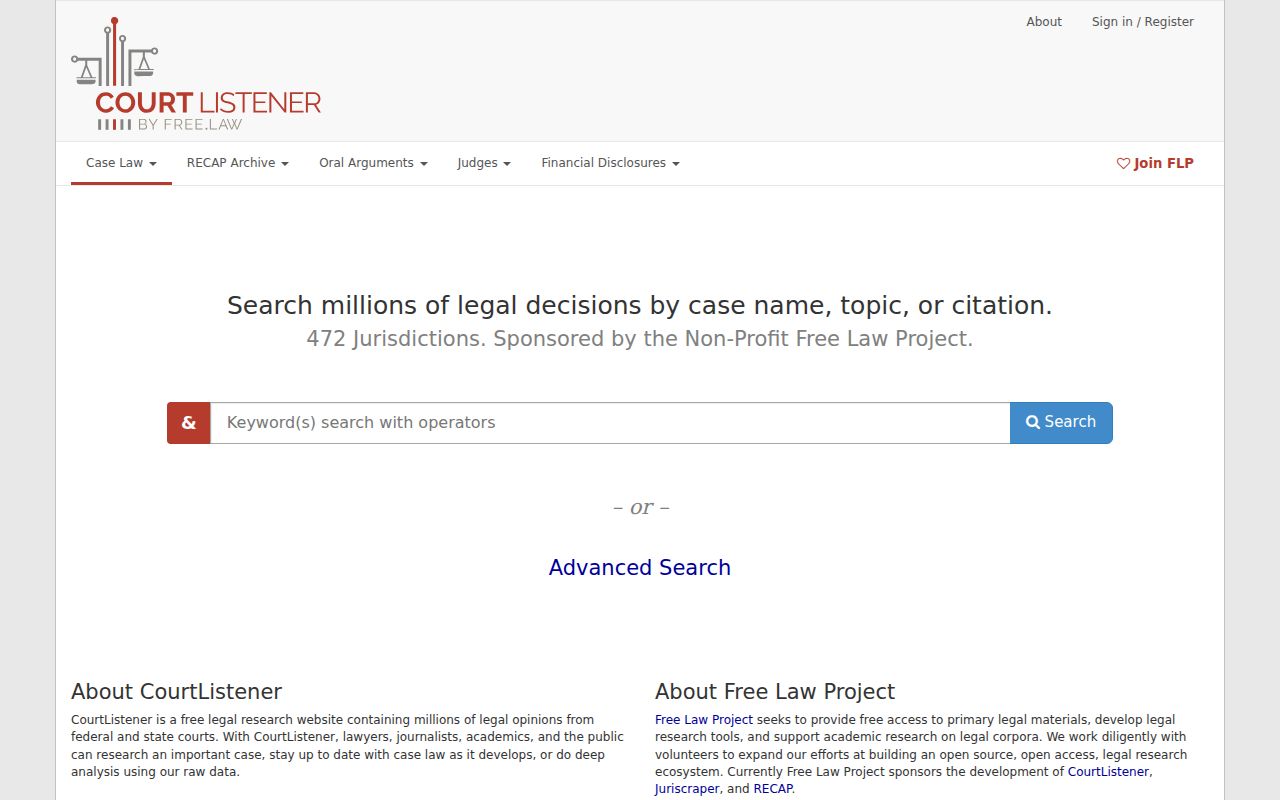 CourtListener RECAP federal docket search page