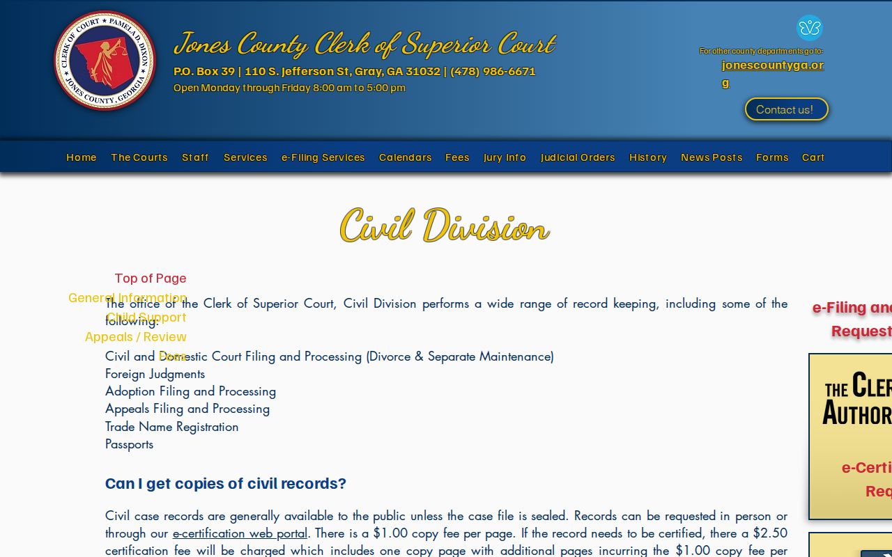 Jones County civil court docket Civil Division source