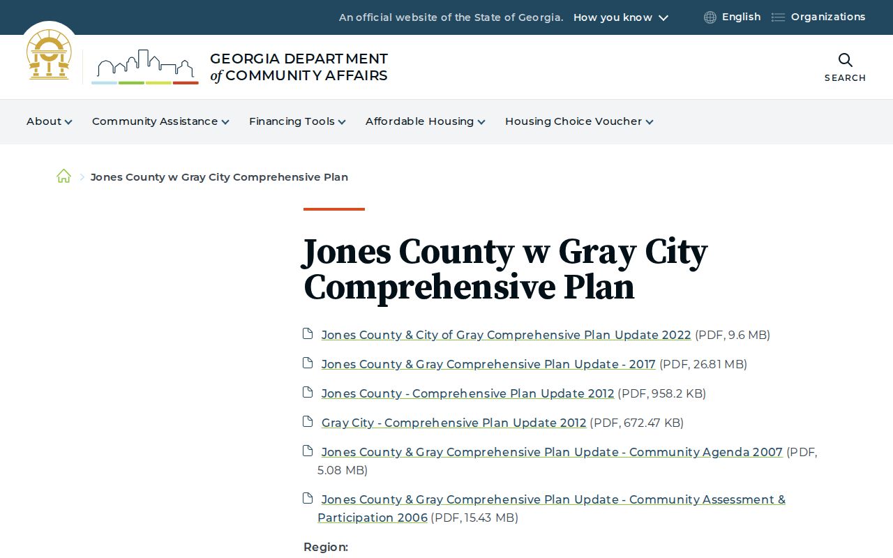 Georgia planning page for Jones County and Gray