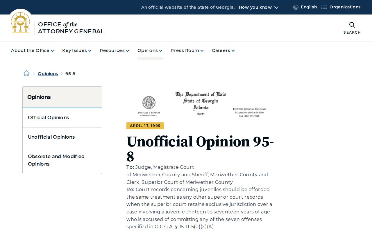Georgia Attorney General opinion on court record access