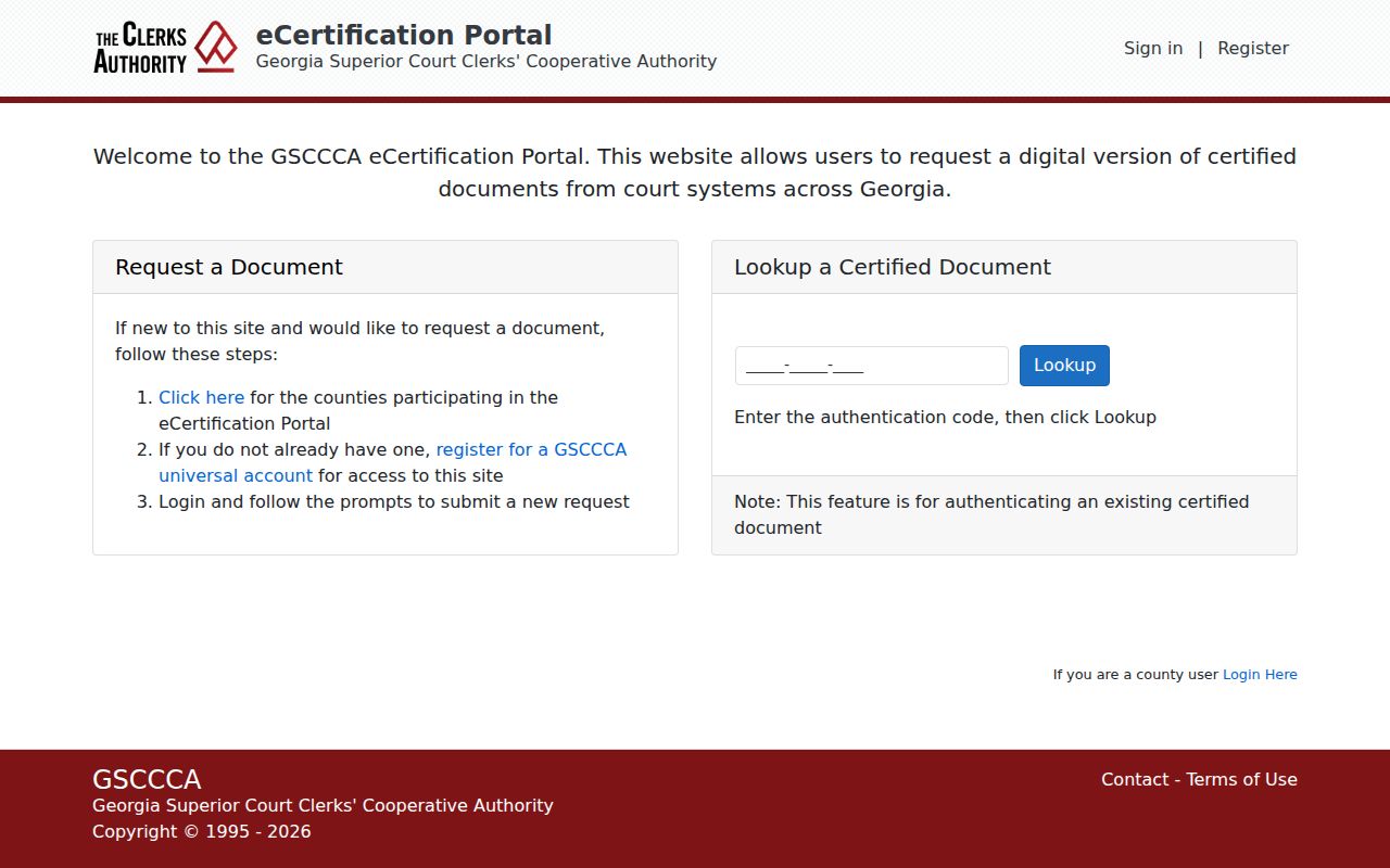 GSCCCA electronic certification portal for Jones County court records