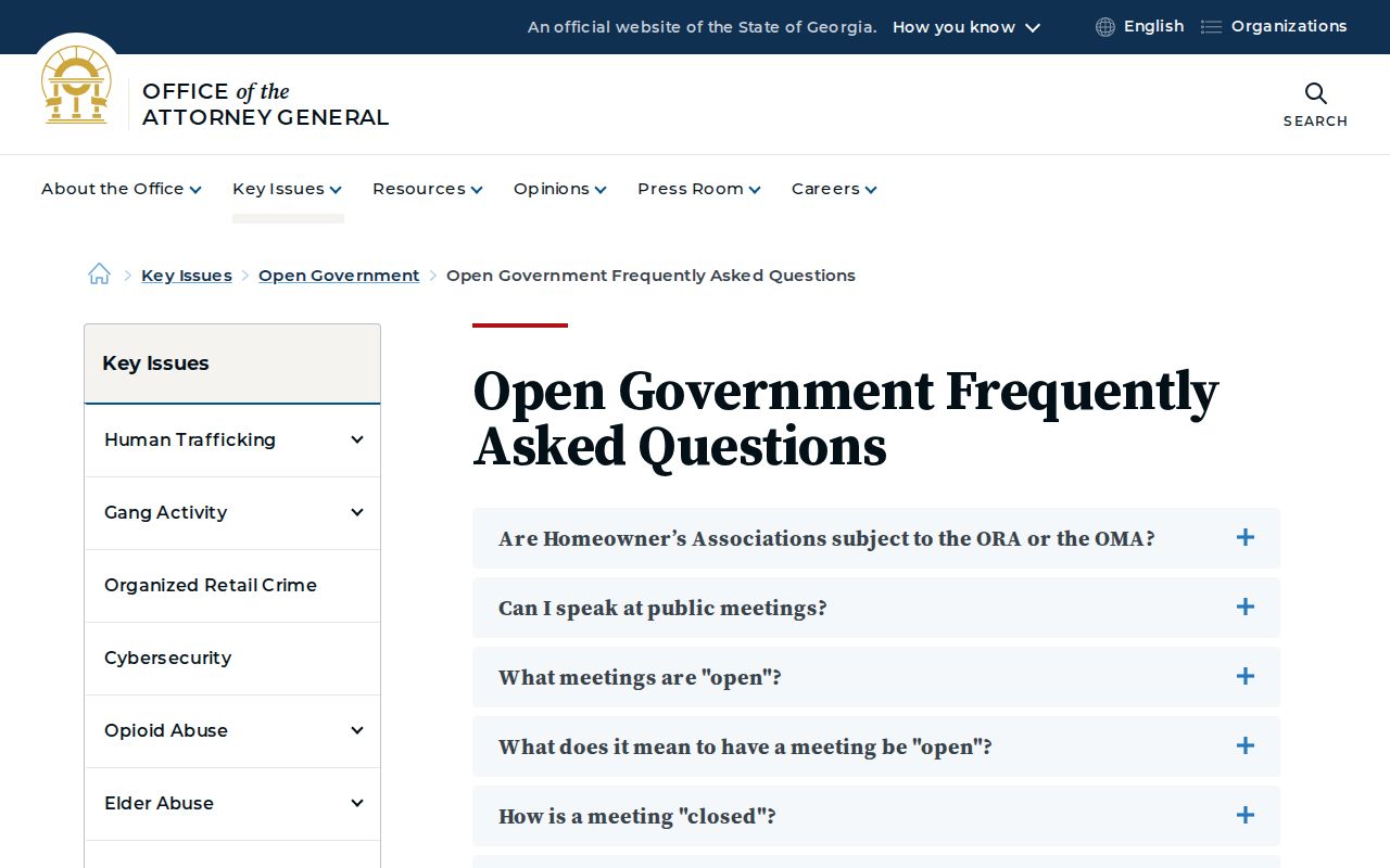Georgia Open Government FAQ for public records