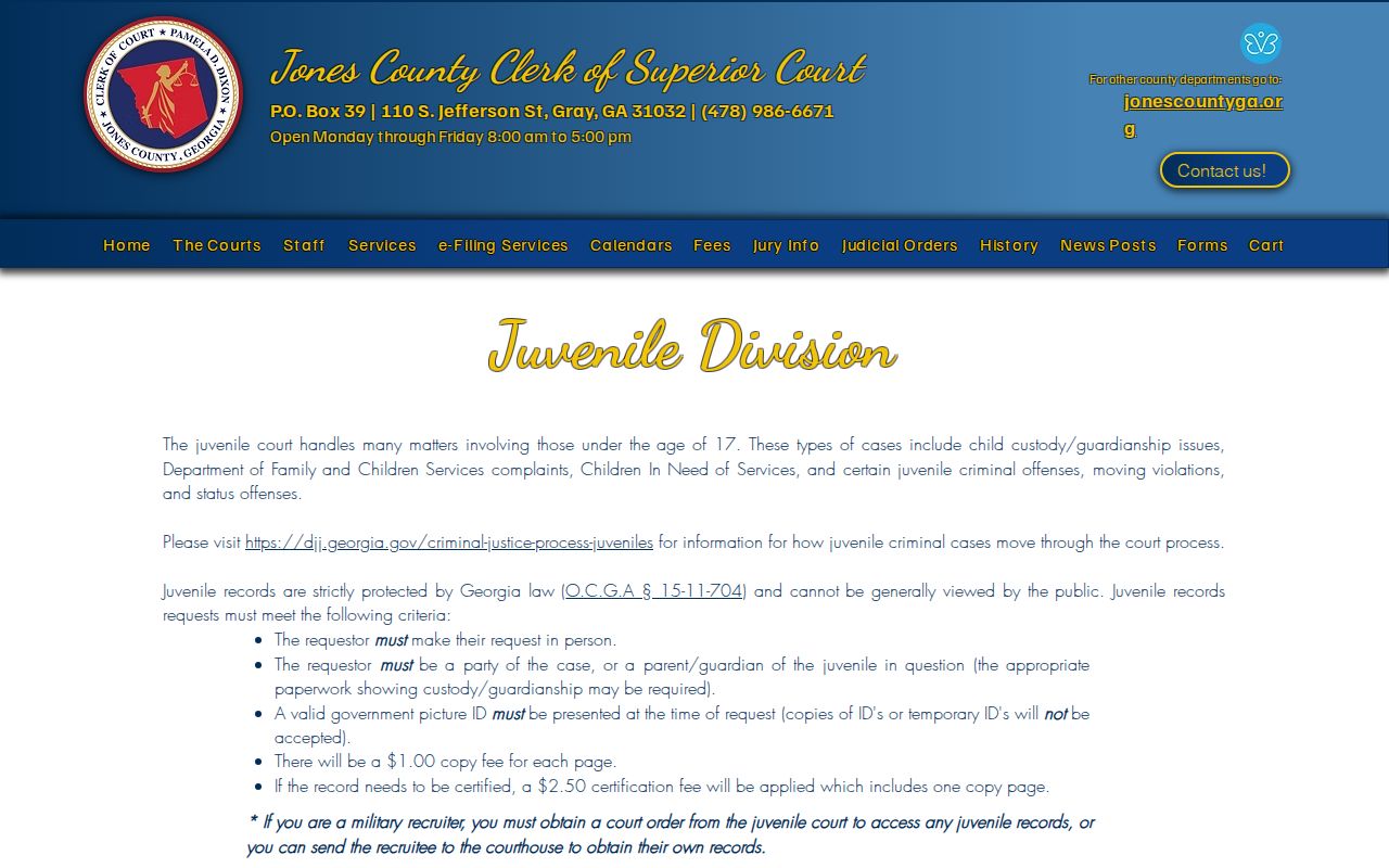 Jones County juvenile restrictions beside adult criminal dockets