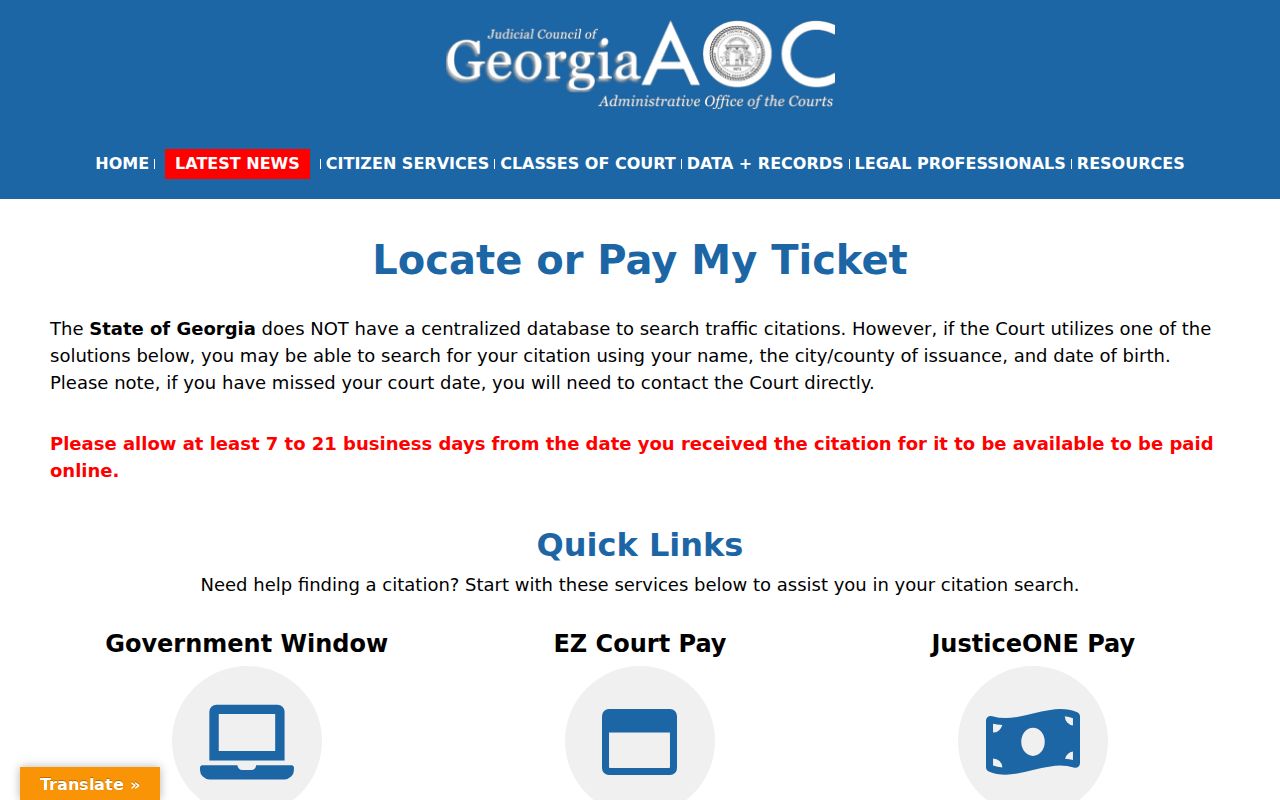 Georgia Courts ticket location and payment guidance