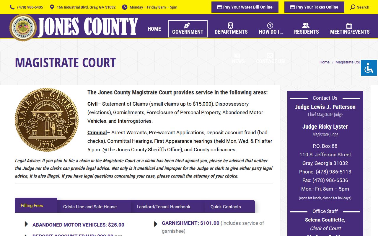 Jones County Magistrate Court jurisdiction information