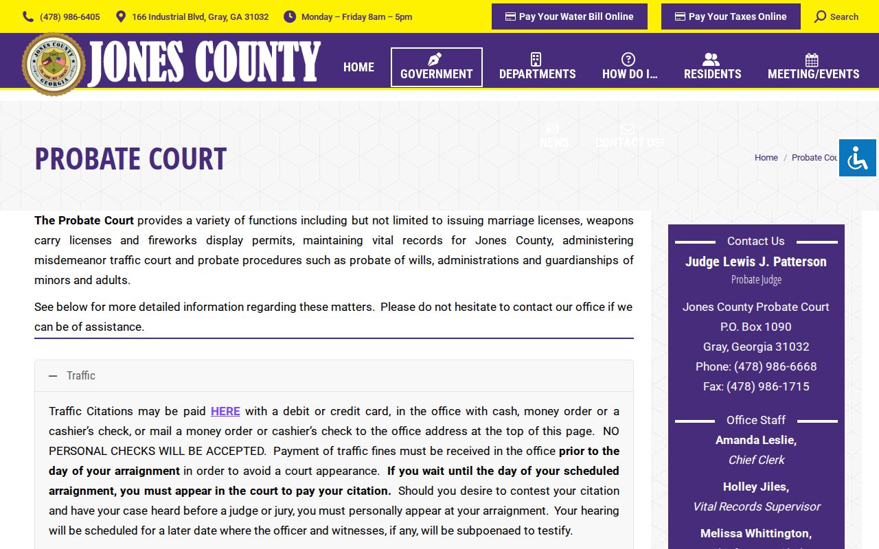 Jones County Probate Court traffic citation instructions